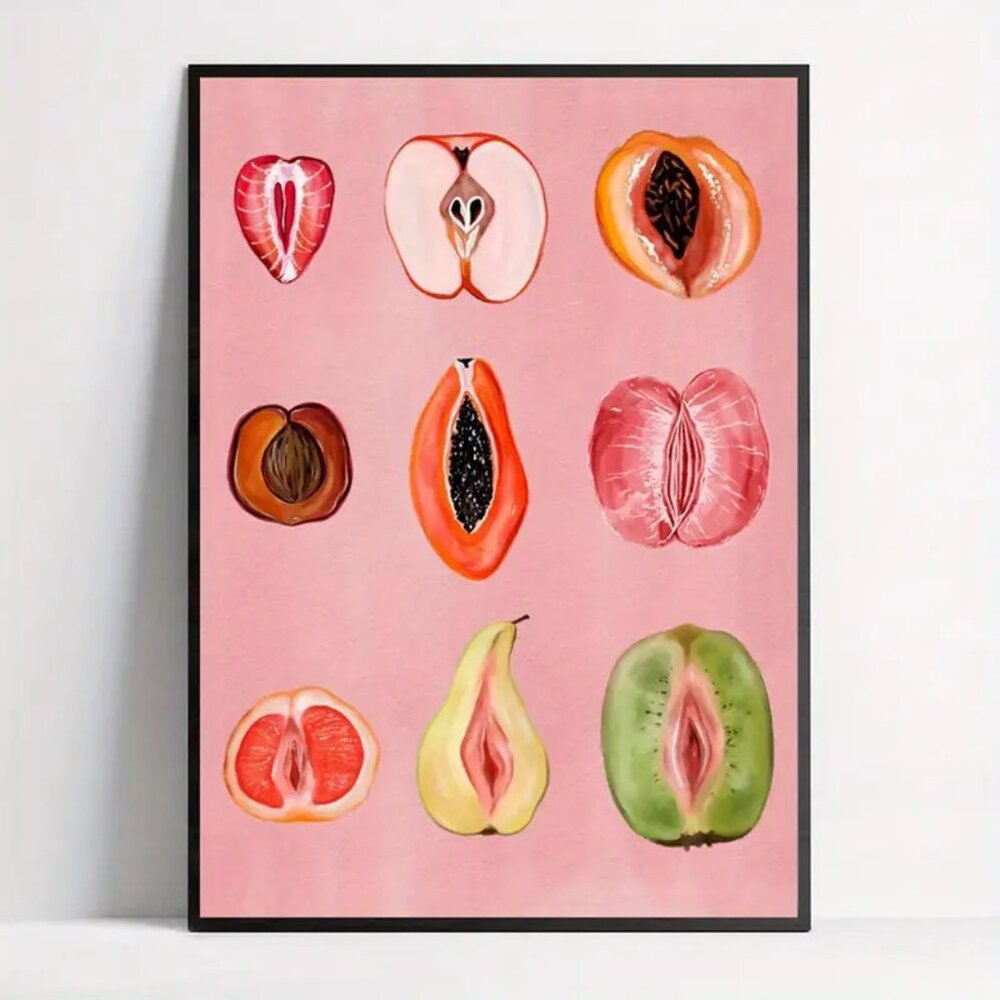 UNFRAMED WOMEN'S GENITALIA Vagina Fruits FUNNY CANVAS Wall Hanging